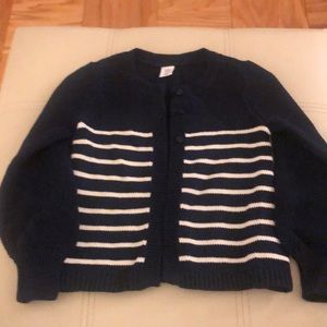 Girls Cable Knit Blue White Stripes Cardigan